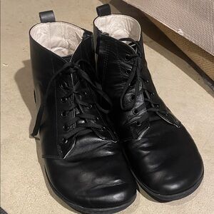 Black Leather Lace-Up mini boots